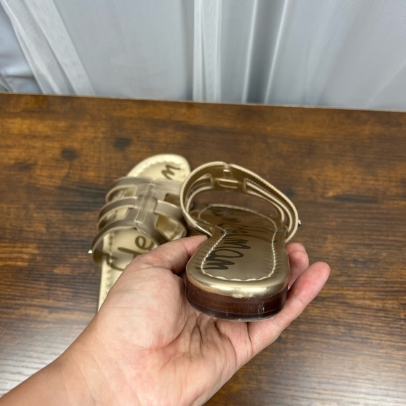 Sam Edelman Gold Bay Sandals Slides Stacked Mini Heel Women’s Sz 7.5 - Picture 10 of 11